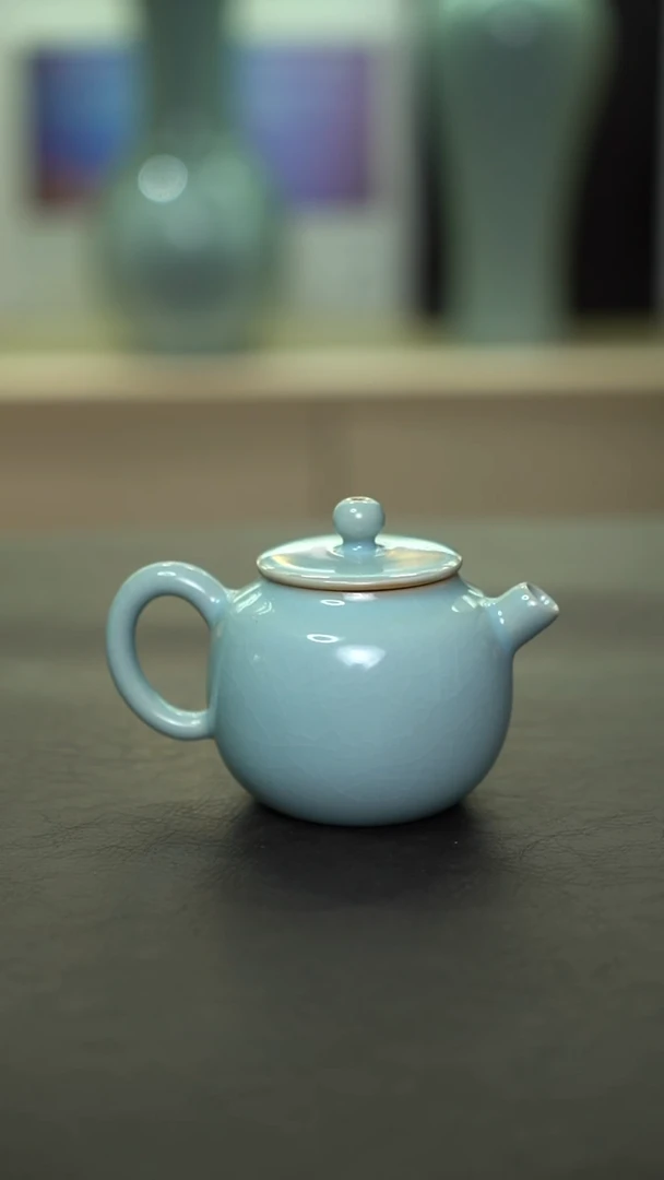 杯子瓷天青苹果壶