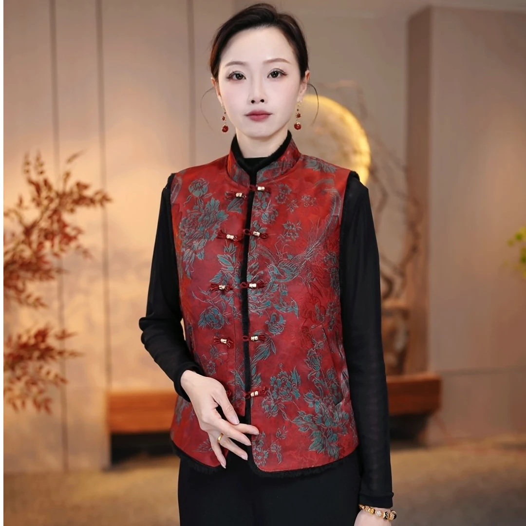 2025秋冬新款气质显瘦加大码新中式国风妈妈装上衣马夹马甲K25981