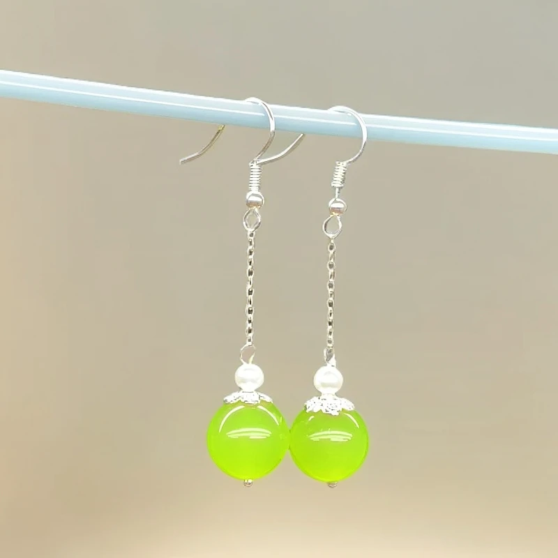 银勾玉髓玛瑙耳坠 长款精致大气耳饰079