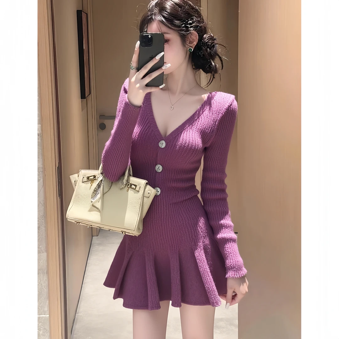 2025秋冬季新款法式纯欲温柔风高级感小香风修身显瘦针织连衣裙女