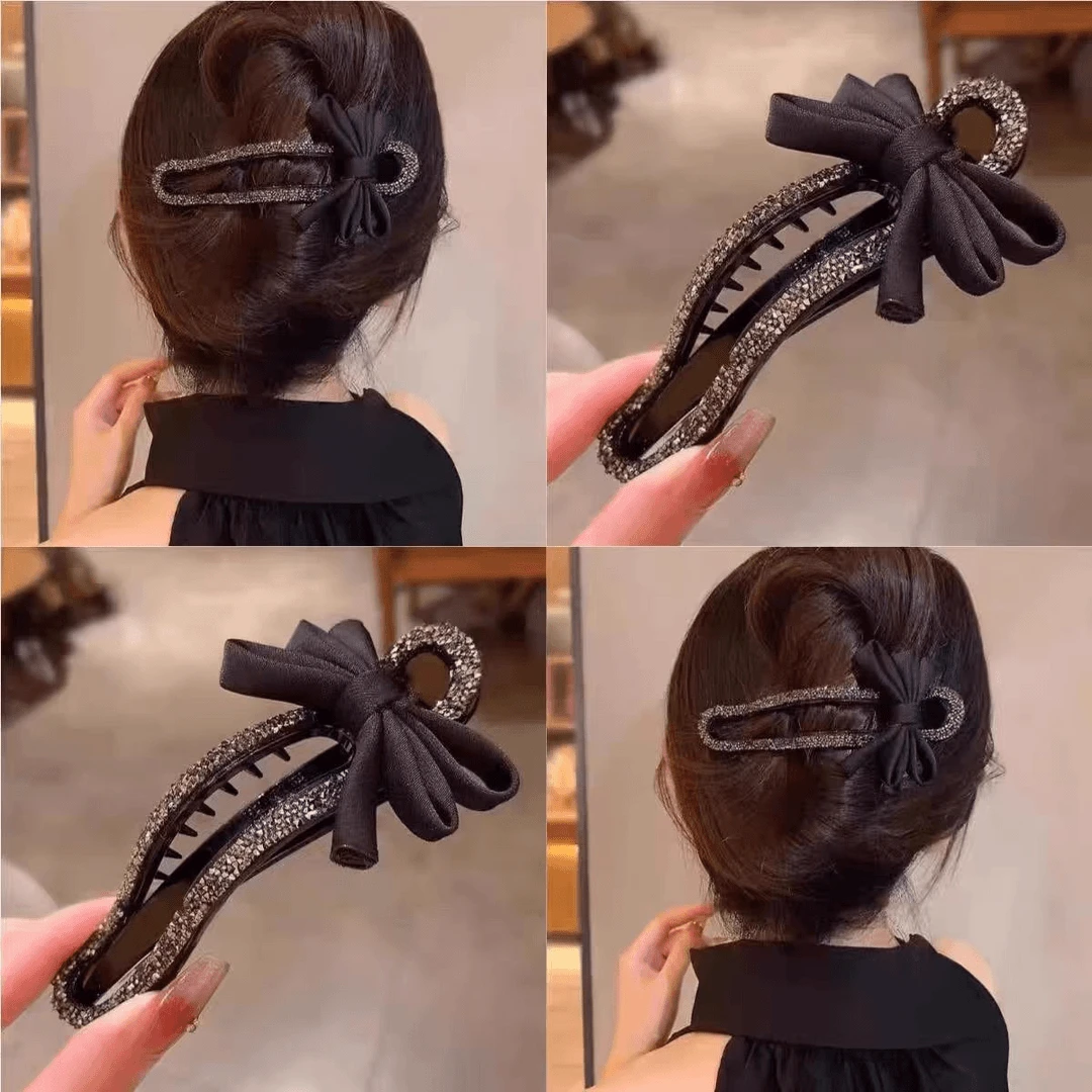 气质碎钻蝴蝶结发卡抓夹女后脑勺懒人盘发神器鸭嘴夹一字夹子头饰