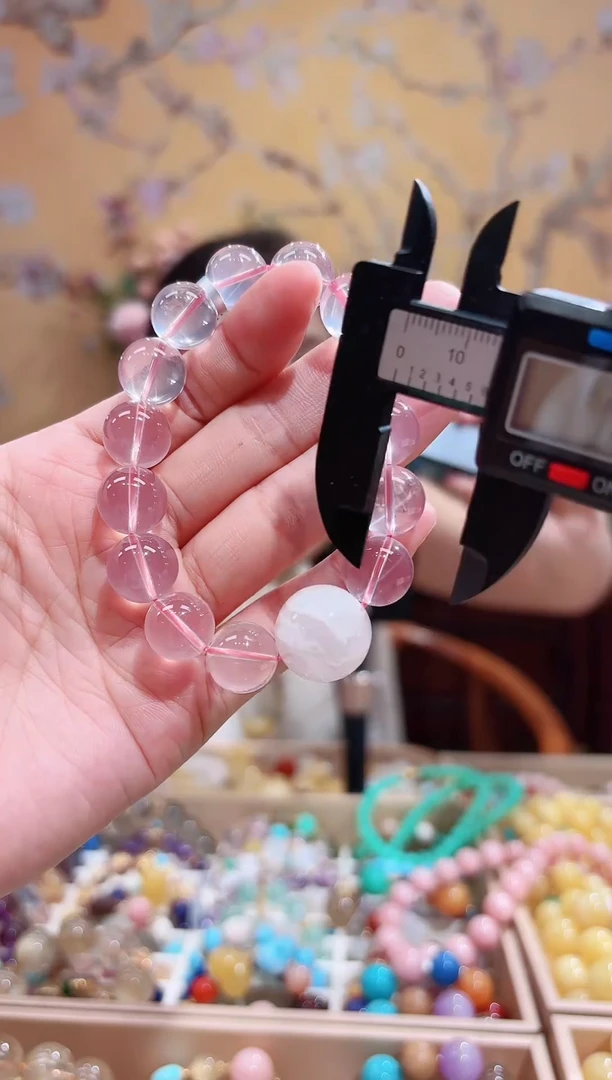 未镶嵌手链水晶12.9咪天然粉晶设计款莫桑比克星光粉天然晶体结构