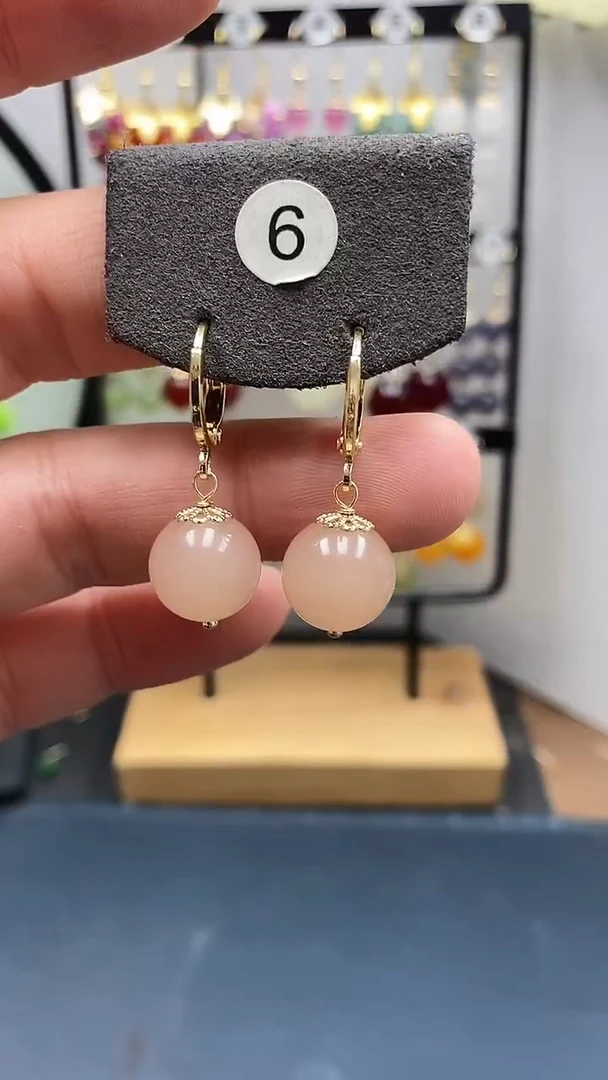 银S925镀金镶嵌和田玉耳饰尺寸12mm藕粉耳扣