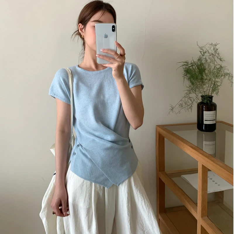 多巴胺掐腰高级感法式t恤女新款修身显瘦漂亮小衫独特超好看上衣