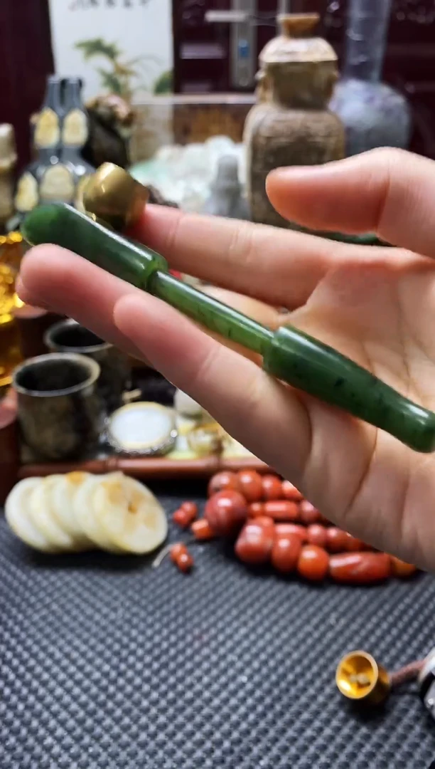 合金和田玉挂件烟杆子