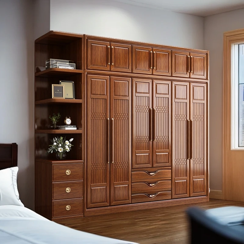 胡桃木实木衣柜原木实木出租房用家用卧室经济型衣橱收纳储物柜