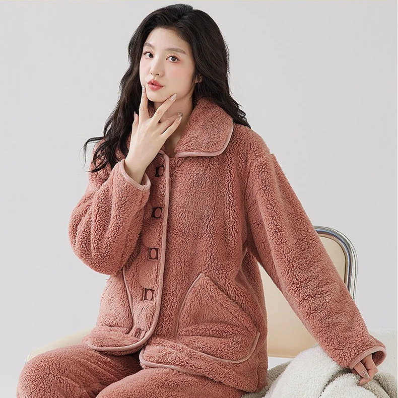 2025爆款双层睡衣冬天时尚舒适可外穿家居服男女同款保暖加绒