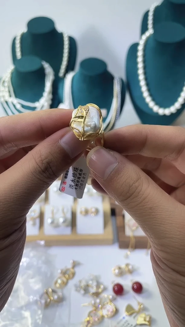 银S925镶嵌戒指淡水珍珠巴洛克戒指