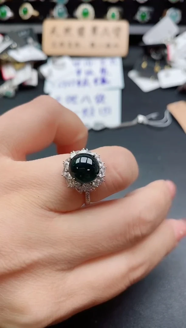 银S925镶嵌戒指翡翠1