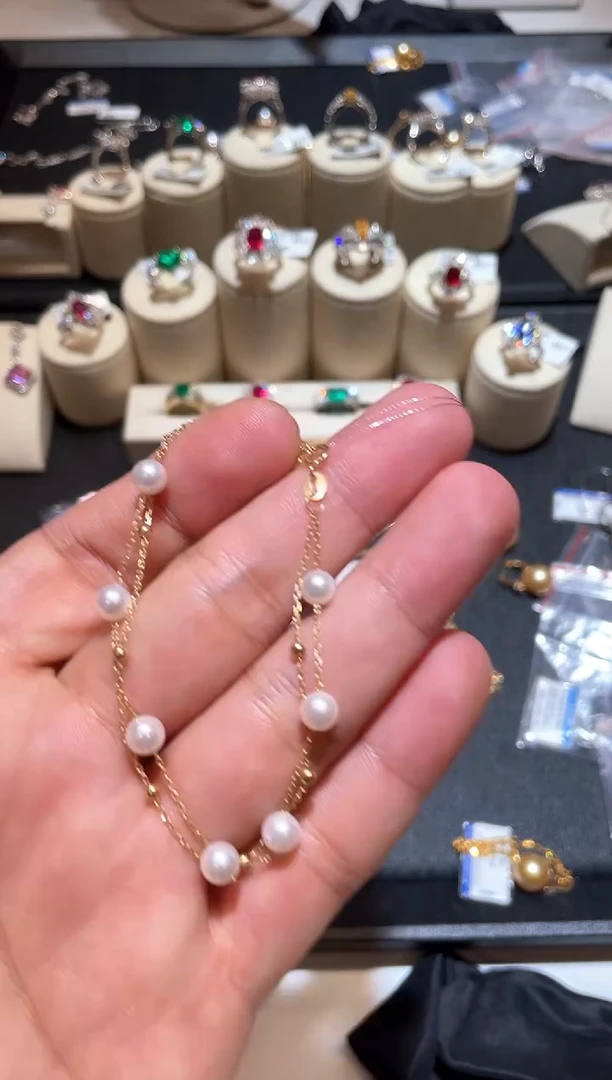18K金镶嵌手链海水珍珠5mm