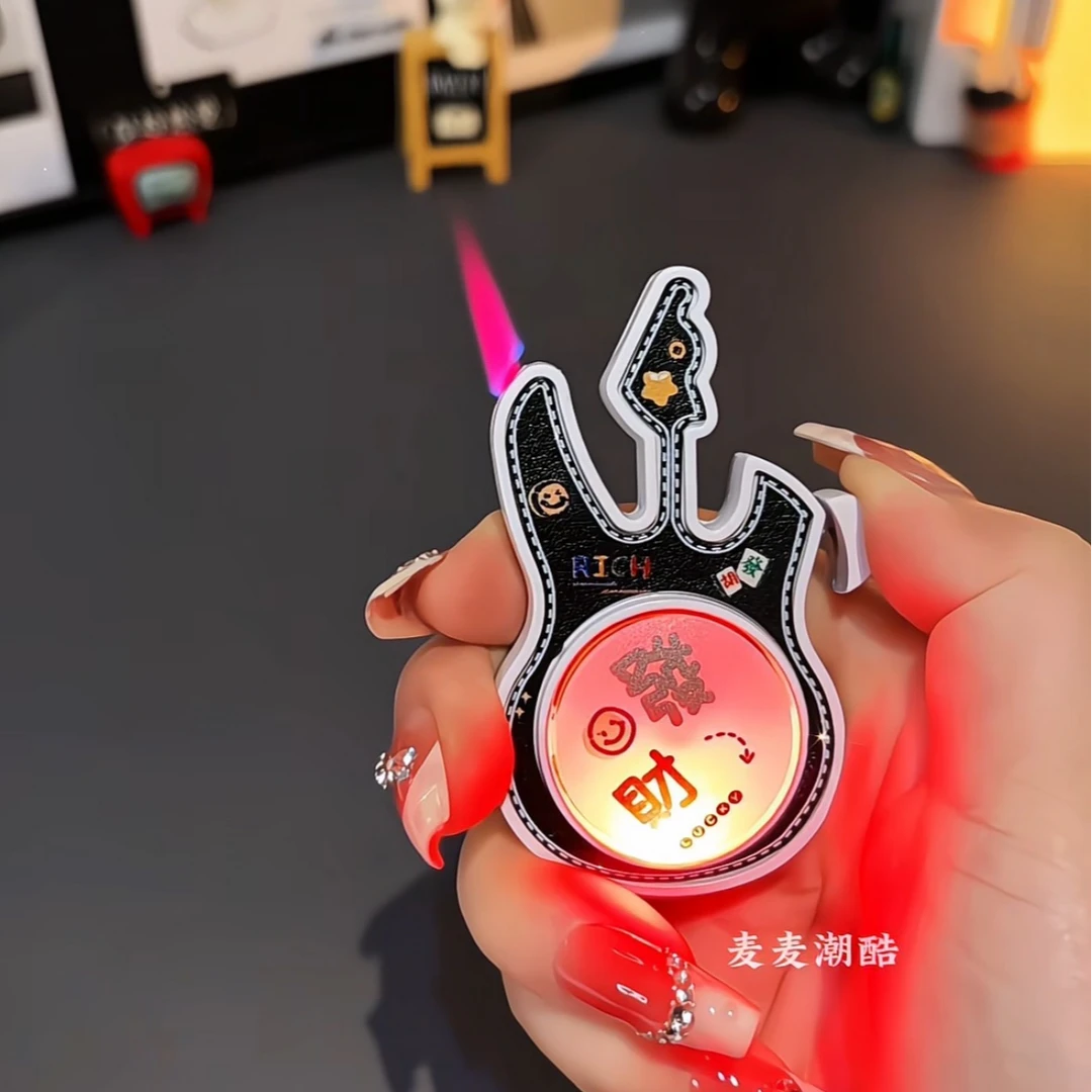 炫酷发光指尖旋转创意把玩锌合金小吉他防风粉焰点火器高档礼品