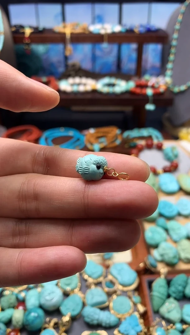 18K金镶嵌绿松石挂件配件