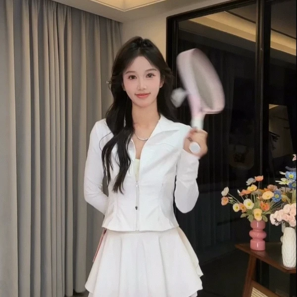【YY专属】夏季lulu新款短款瑜伽服立领修身夹克+短裙女士套装显瘦