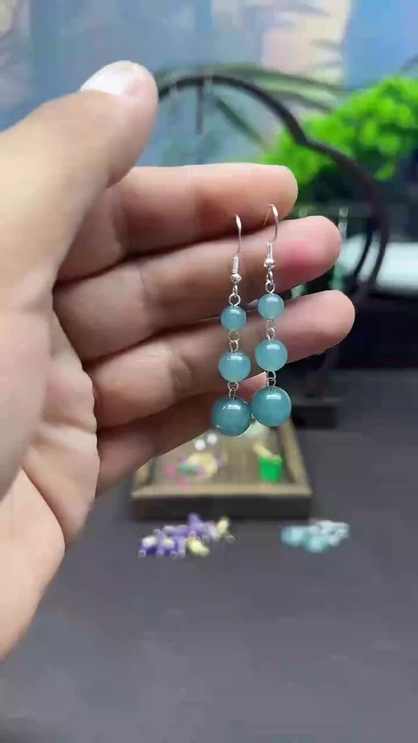 未镶嵌石英质玉（天山翠）耳饰001