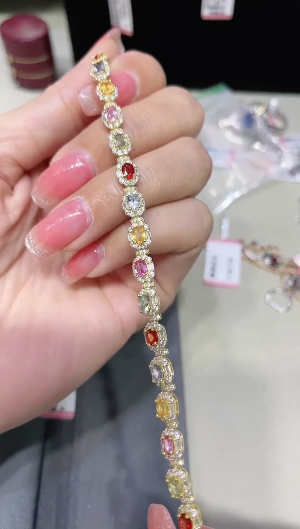 【闪购商品】彩色蓝宝石手链银S925镶嵌·