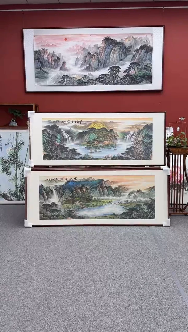 国画手绘 富水长流 219*88