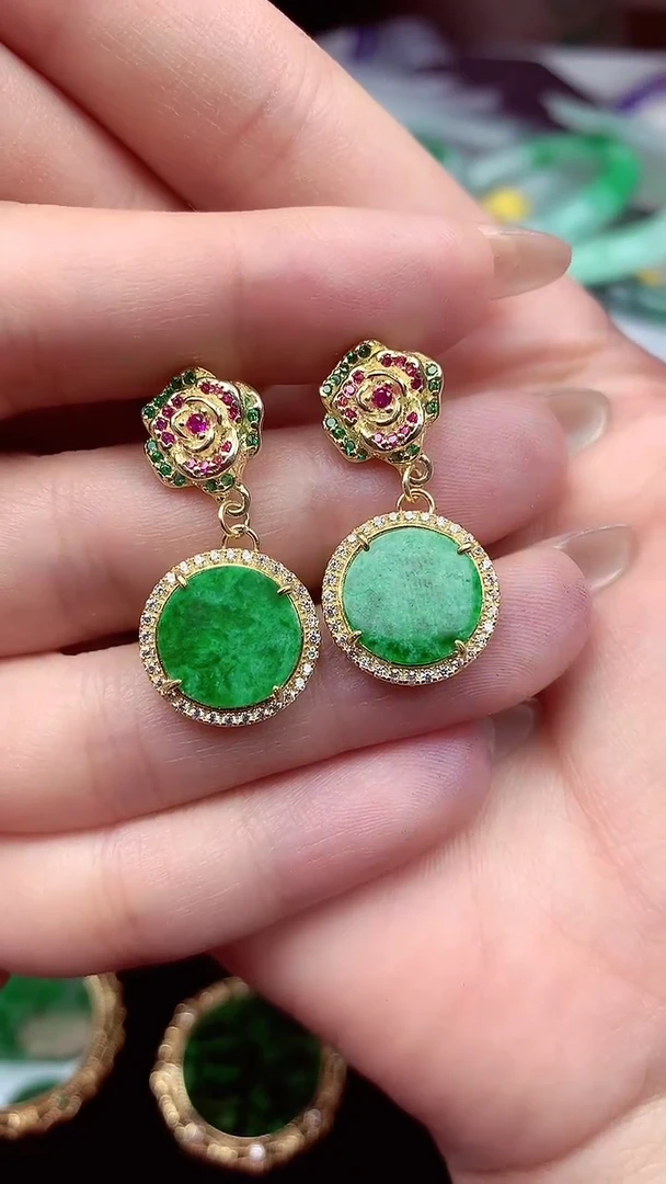 【闪购商品】翡翠耳饰银S925镶嵌耳饰