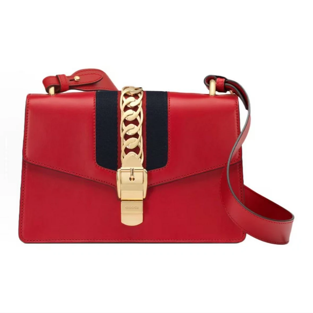 99新 GUCCI/古驰 红色手提款塞尔维亚中号/斜挎包/许可