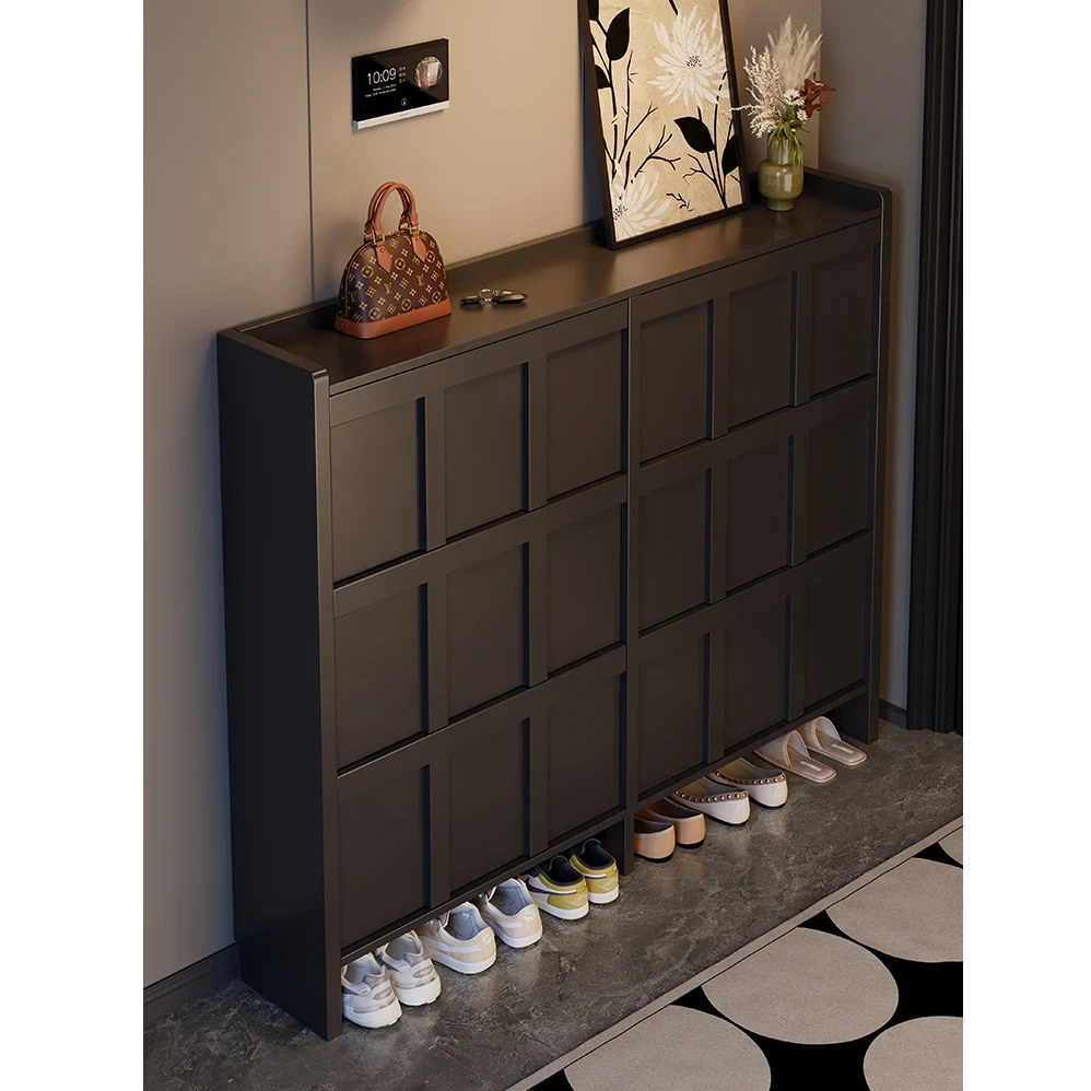 超薄鞋柜家用简约翻斗实木极窄靠墙玄关柜门口17CM储物柜收纳神器