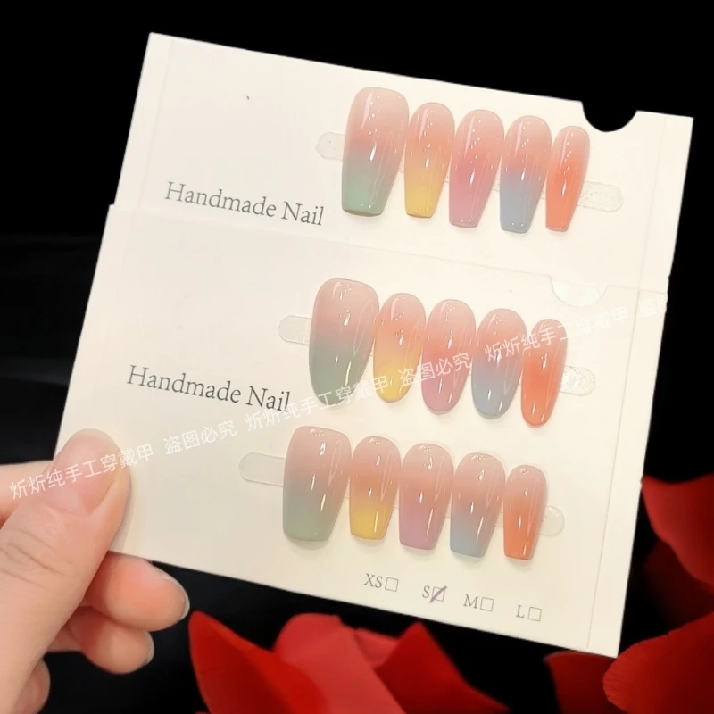 【彩虹】纯手工穿戴甲晕染五彩彩虹纯欲法式气质流行百搭可拆卸