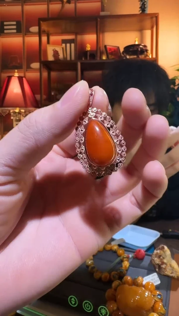 蜜蜡颈饰银S925镶嵌0843天然蜜蜡珠宝奇石