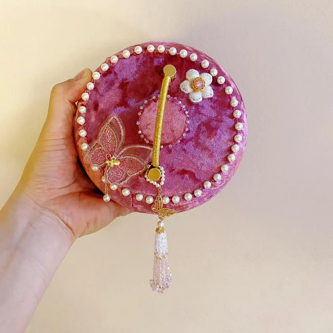 手工缝制《蝶舞花间》汤婆子暖手宝暖手神器粉色流苏铜质汤婆子