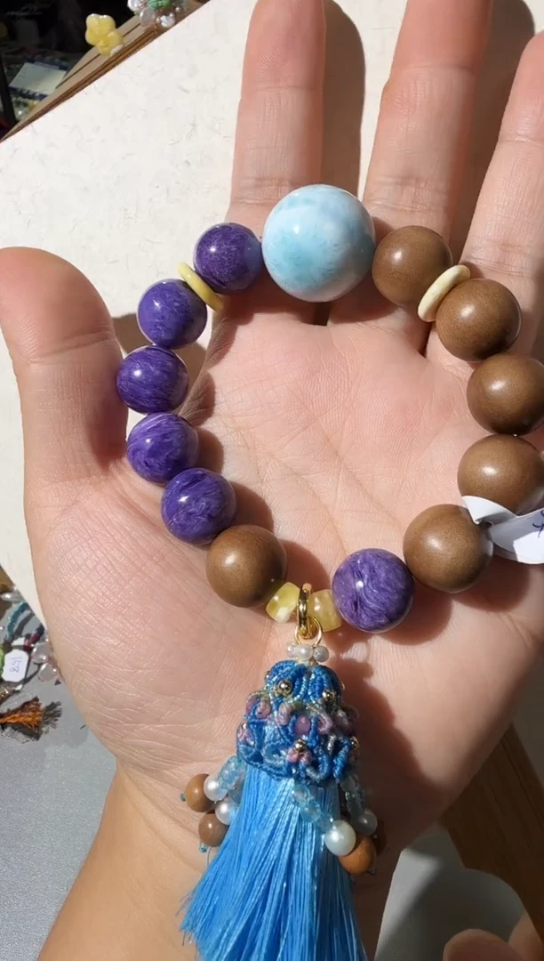 未镶嵌针钠钙石（海纹石）手链海纹石手链