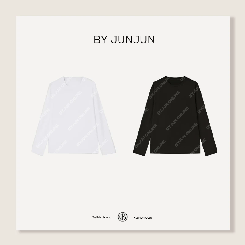 韩国定制面料布丁长袖亲肤舒适净版T恤