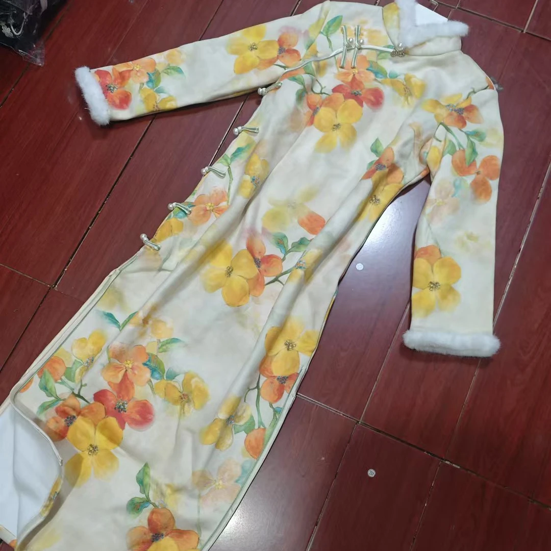 恬子梦 T626 冬季新款 许愿花 裙长115 加绒加厚长袖旗袍