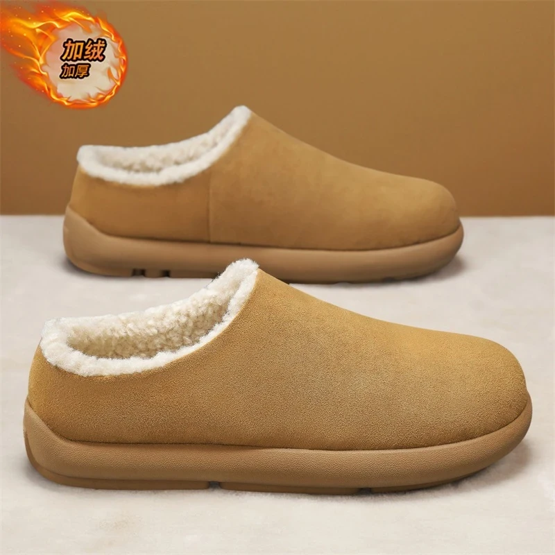 冬季加绒小土豆勃肯鞋男穆勒棉鞋懒人一脚蹬包头毛毛半拖鞋棉拖