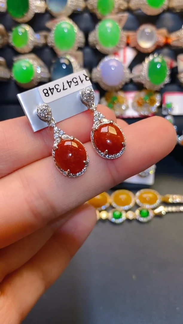 银S925镶嵌翡翠耳饰天然