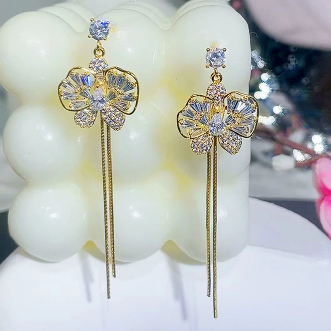 铜合金锆石耳饰 (704号)精致优雅古风花卉百搭耳饰