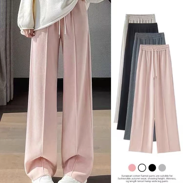 0918  冬新款简约抽绳松紧腰显瘦直筒裤女长裤/Y-5-2-1