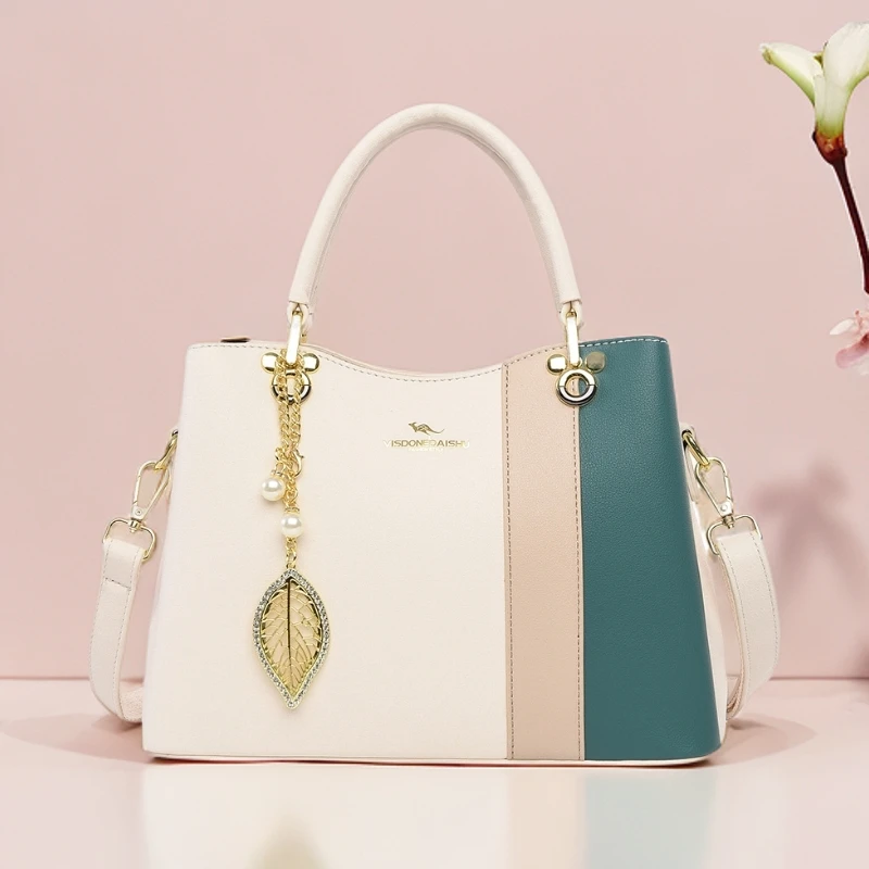 正品专柜女包新款欧美包包中年女士轻奢斜挎包拼色韩版百搭手提包