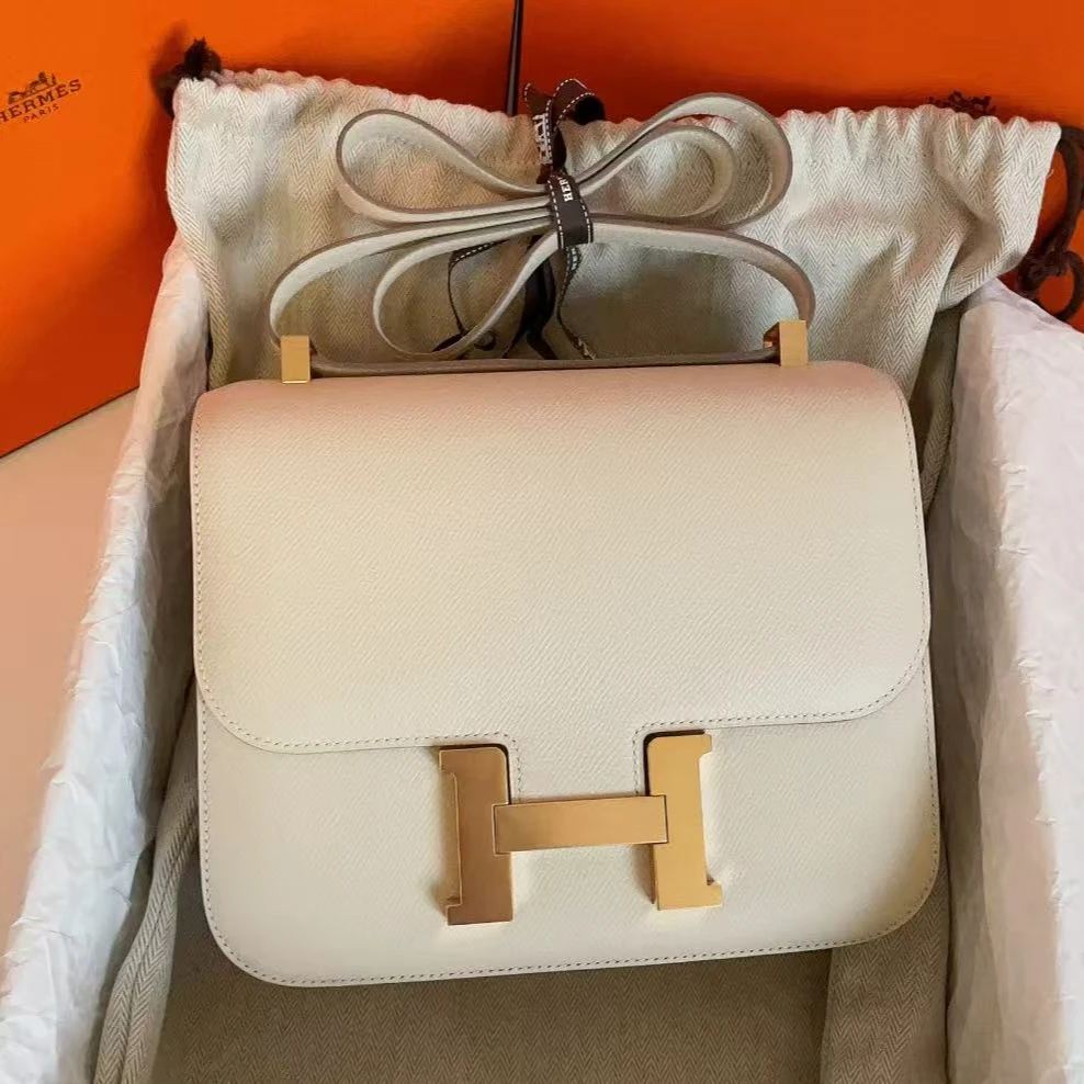 99新 Hermes/爱马仕 【小池专属】康康24 奶昔白金扣E皮D刻拆单链接