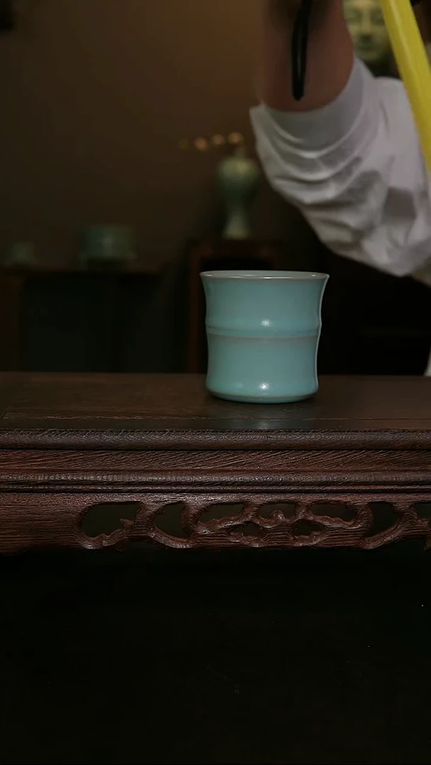摆件原产地原矿仿古釉手工竹节杯