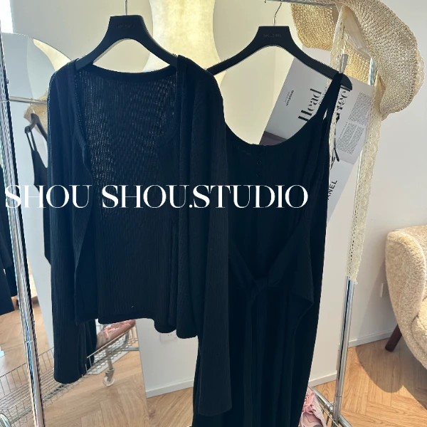 【瘦瘦】大码夏季半门襟绑带吊带长裙+防晒开衫两件套装S01530