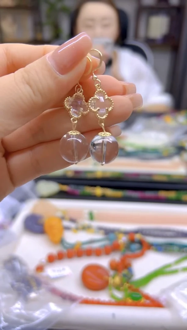 水晶耳饰14K金镶嵌DIY款E819