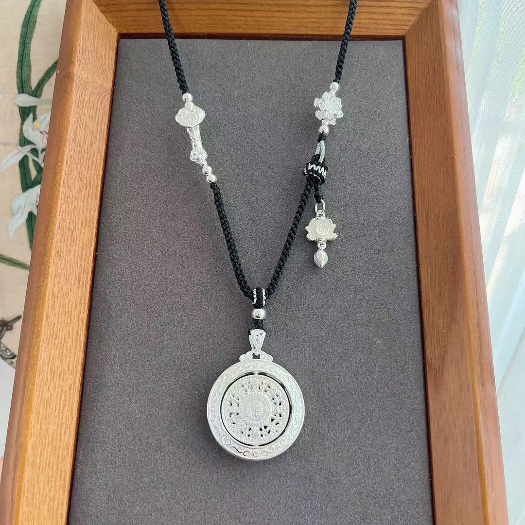 吊坠足银 足银999转动八宝罗盘大号福在眼前新中式国风项链手工