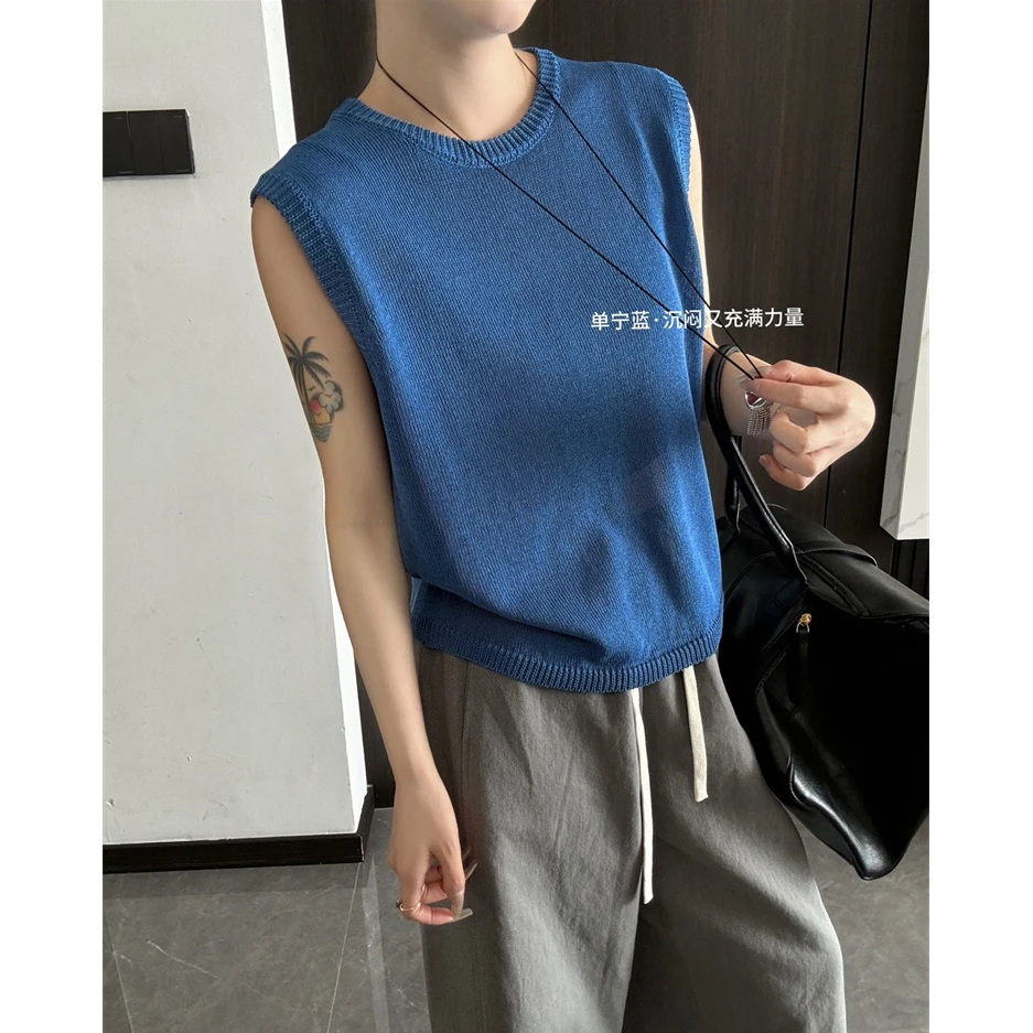 韩版冰丝针织无袖背心女度假微透百搭洋气夏季显瘦气质上衣