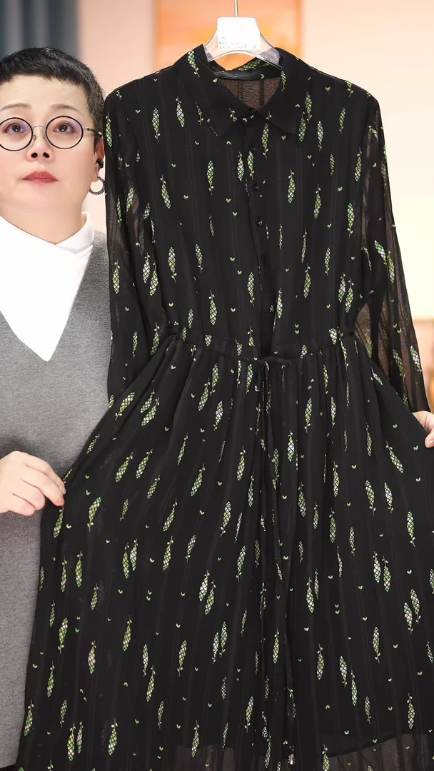 B19【麦穗花 女装连衣裙碎花长袖气质春夏季印花百搭显瘦