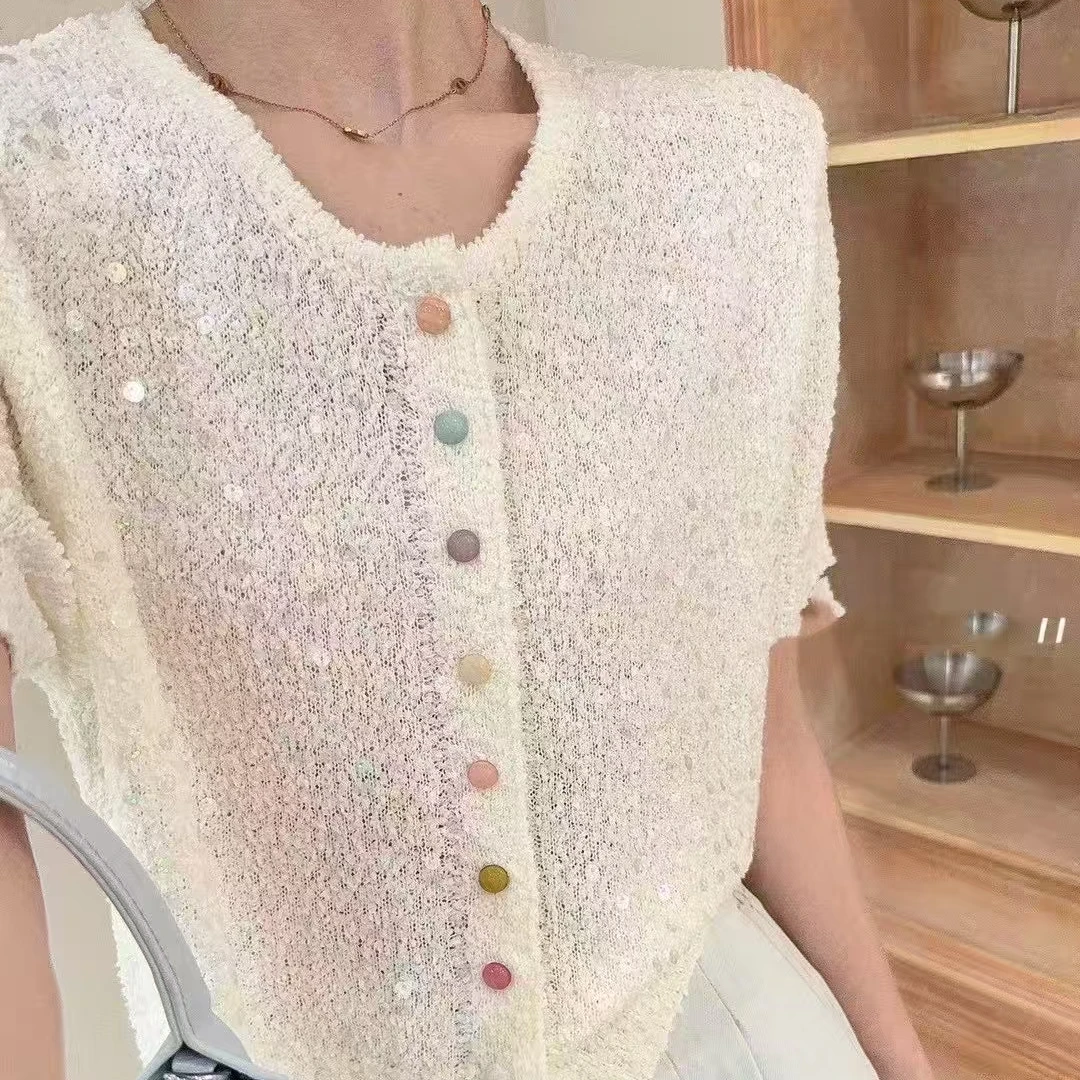 韩系气质针织亮片超好看2025年新款大码设计感显瘦百搭减龄上衣女