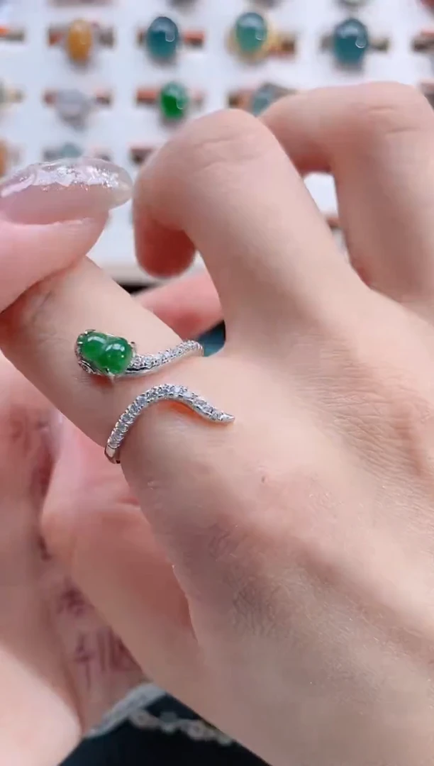 银S925镶嵌戒指翡翠天然翡翠