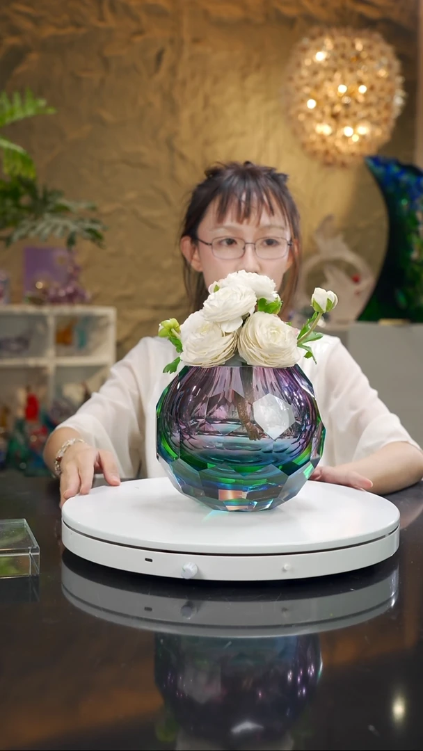 手工艺品琉璃福利三色切面花瓶小号