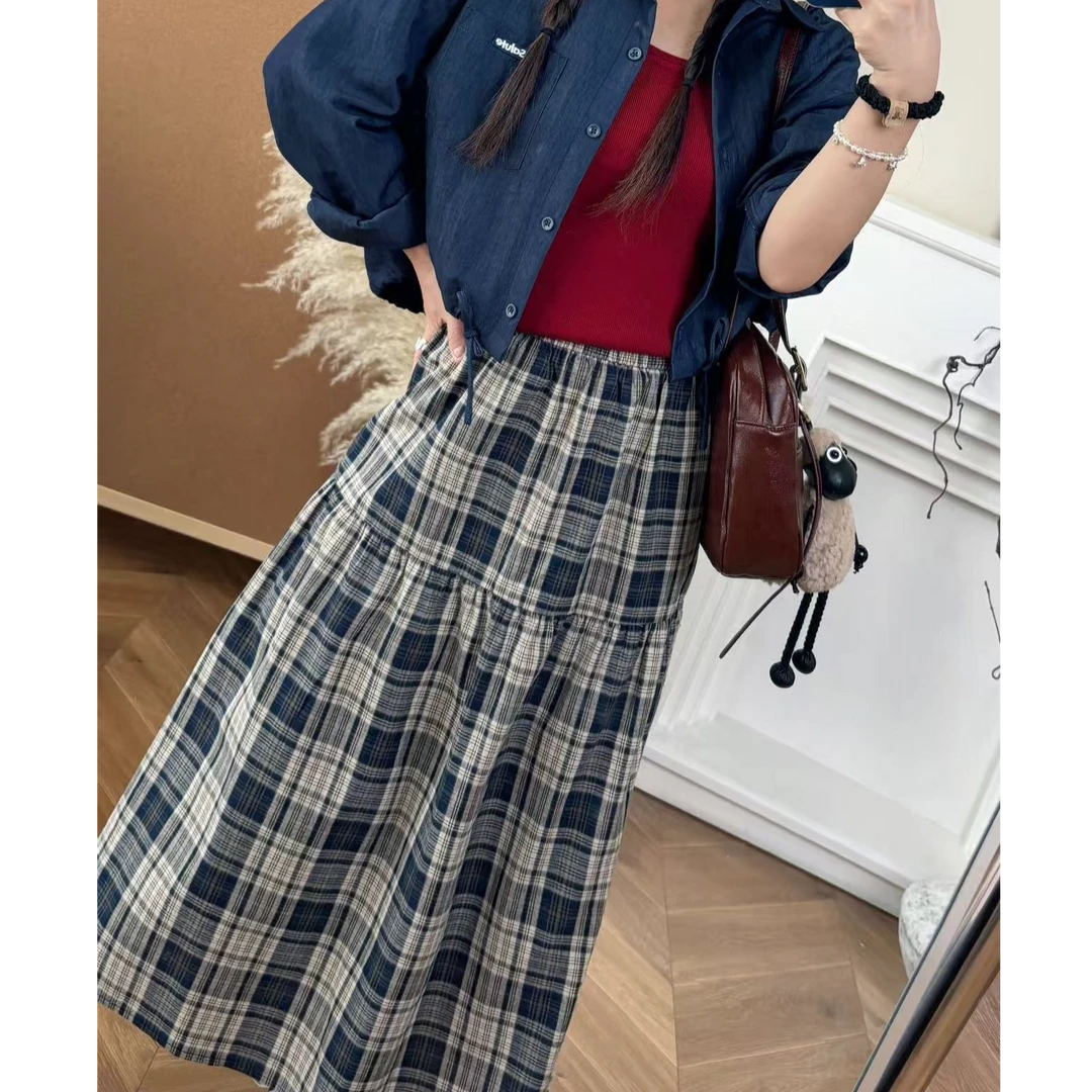 【PGXIAOM】润秀定制蓝杏格子半裙QZ4069