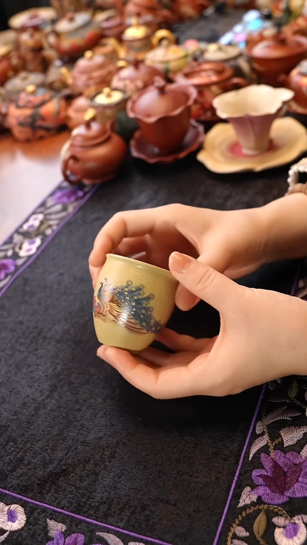 茶壶紫砂段泥孔雀杯