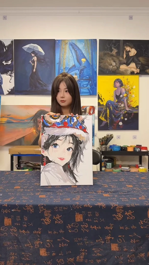 丙烯画M*醒狮少女丙烯画x