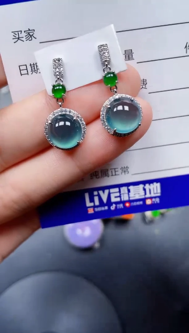 银S925镶嵌翡翠耳饰120