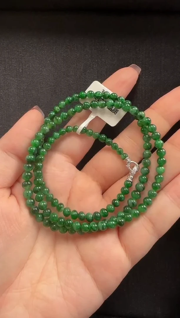 颈饰18K金镶嵌翡翠403玉珠一条