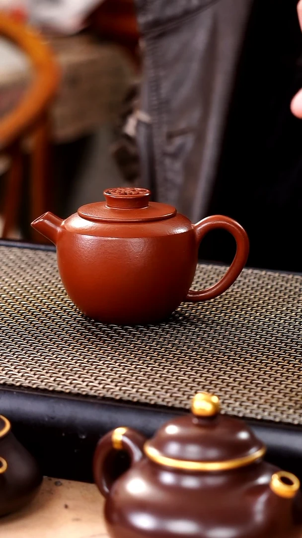 茶壶紫砂生砂朱泥超精工福钮炮嘴圆鼓汉瓦120cc